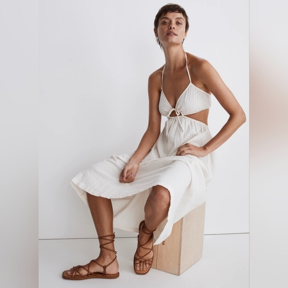 Madewell White Cotton Cutout Bandeau Halter Midi Beach Sundress, Size Small - Picture 2 of 16